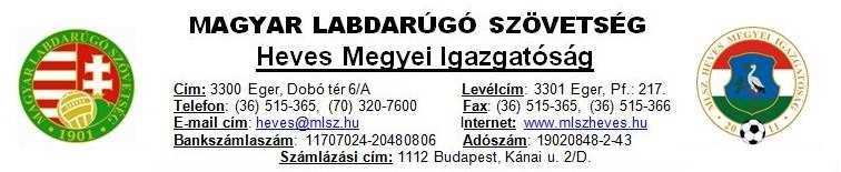 VERSENYÜGYI HATÁROZATOK (2015. 05.22.) Megyei U17: 454/2014-2015 sz. VB. határozat: A VB. a két sportszervezet közös, írásos megegyezése alapján hozzájárul, hogy a 2015. 05. 24.