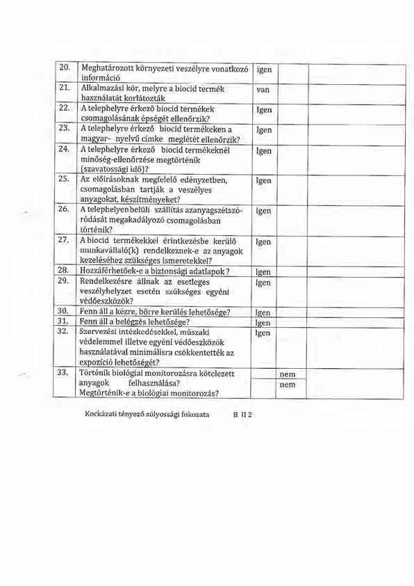 20. Meghatarozott kdrnyezeti vesz6lyre vonatkoz6 lgen informdci6 27. Alkalmaz6si kdr, melyre a biocid term6k hasznelatet korlatoztak van 22.