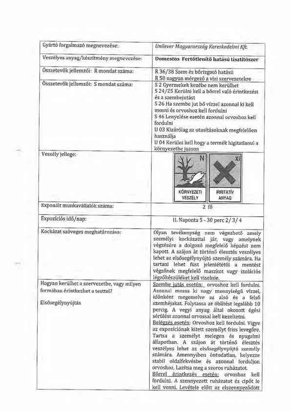Cydrt6 forgalma26 megnevez6ser Vesz6lyes anyag/k6szitm6ny megncvez6se 0sszetev6kjellemz6ir Rmondaiszarn'a 0sszetut'6k 1e11"-"6i'- -ondit wirn,a, Vesz6lyjellegel Unilever Magyarorszdg Kereskedelmi Kft.