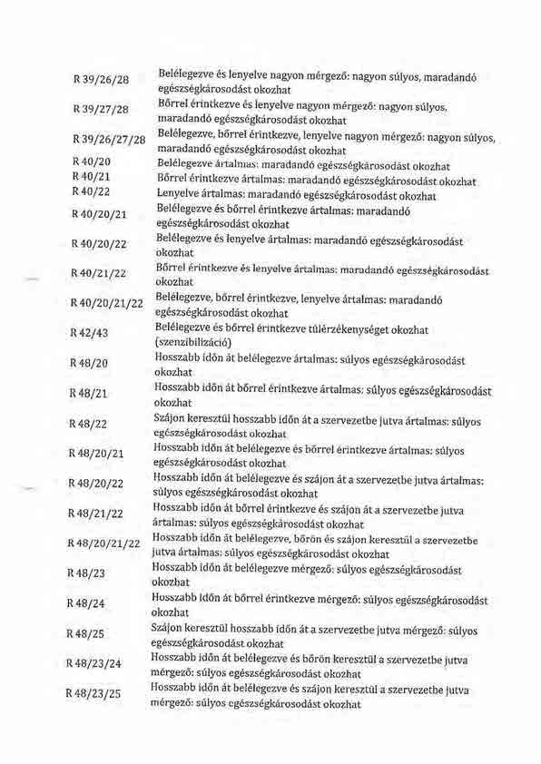 Bel6legezve R3e/26/28 6s lenyelve nagyon m6rgez6: nagyon slilyos, maradand6 e96szsdgk6rosodast okozhat B6rrel R39/27 6rintkezve 6s lenyelve nagyon m6rgez6: nagyon /28 sirlyos, maradand6