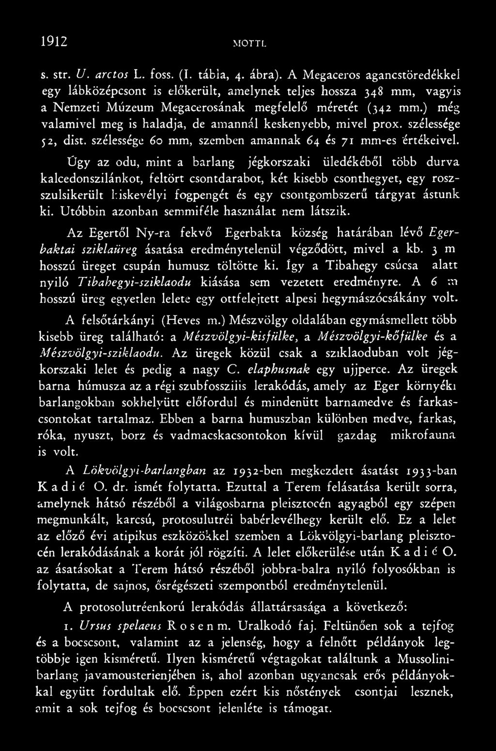 ástunk ki. Utóbbin azonban semmiféle használat nem látszik. Az Egertől Ny-ra fekvő Egerbakta község határában lévő Egerbaktai sziklaüreg ásatása eredménytelenül végződött, mivel a kb.