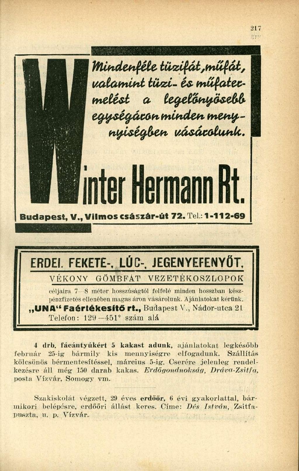 1 VltÍHd&t$éte> tteuftt,vnu%át, linter Hermann Rt. Budapest, 1 r. T Vilmos császár-út 72. Tel. 1-112-6 9 ERDEI.