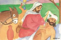 "But a Samaritan traveler who came upon him was moved with compassion at the sight. He approached the victim, poured oil and wine over his wounds and bandaged them.