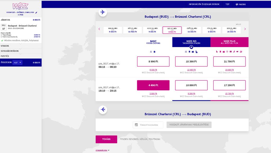 későbbi lépésében, míg a Wizz Plus csomag tartalmazza a Wizz Flex szolgáltatást (így ennek kiválasztása esetén a Wizz Flex szolgáltatás automatikusan hozzáadódik a