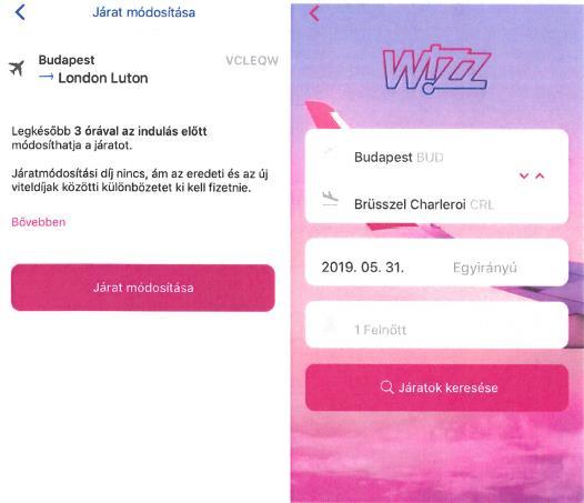 74. A fogyasztó a bővebbenˮ lehetőségre kattintva a jobb oldali képernyőmentésen látható opciók közül választhat. A járatmódosítás lehetőségét kiválasztva tudja elkezdeni a járatmódosítást.
