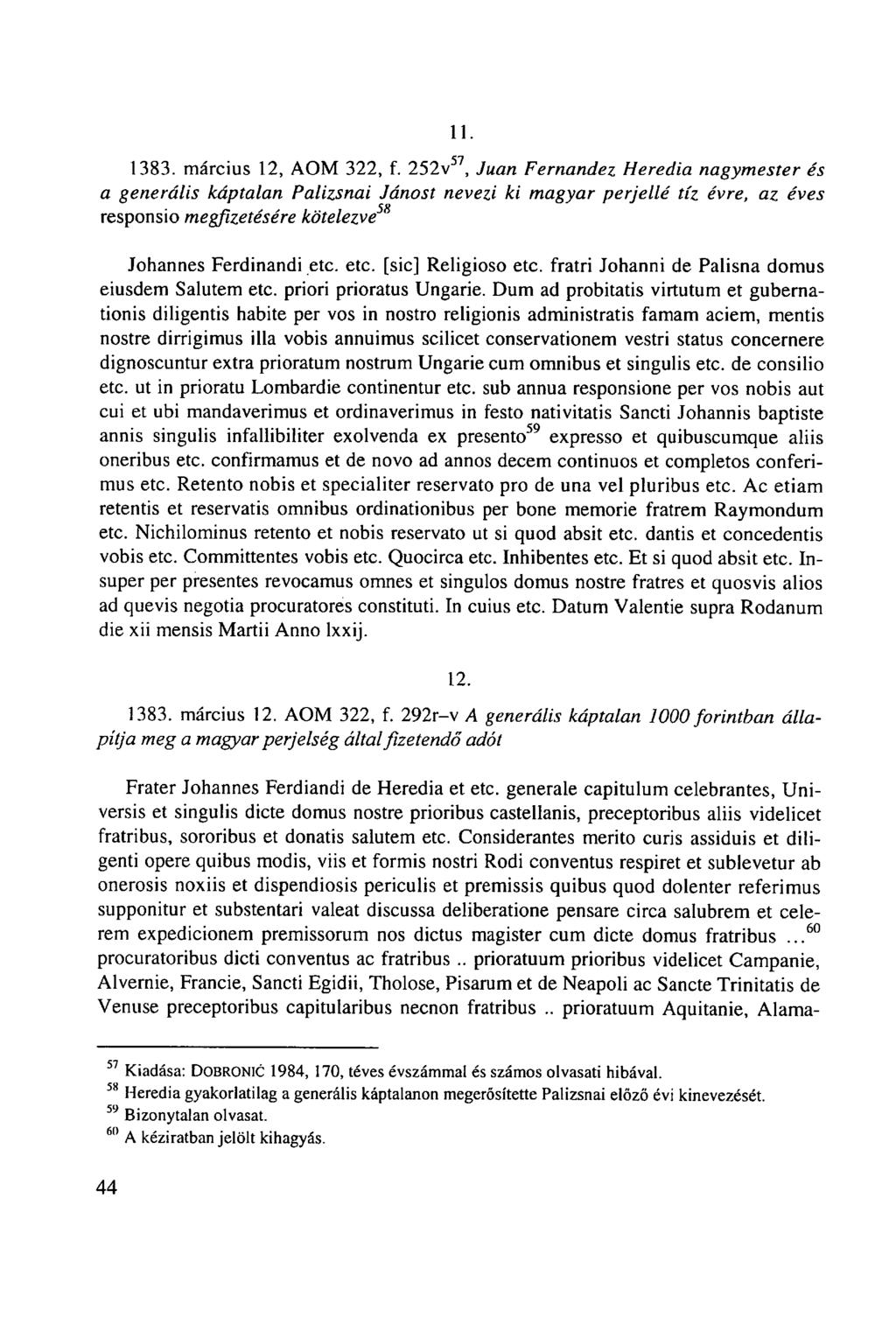 11. 57 1383. március 12, AOM 322, f.