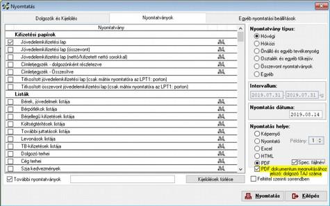 fájlnév is jelölésre került, alapértelmezetten jelöli a program a PDF dokumentum megnyitásához jelszó: dolgozó TAJ száma beállítással, hogy a PDF dokumentum megnyitása jelszó megadásával történhet.