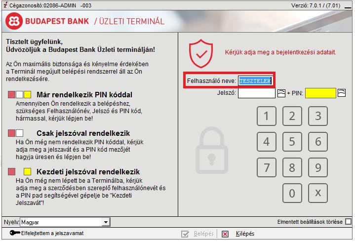 2.3 Elfelejtett jelszó Az Üzleti Terminál bal alsó