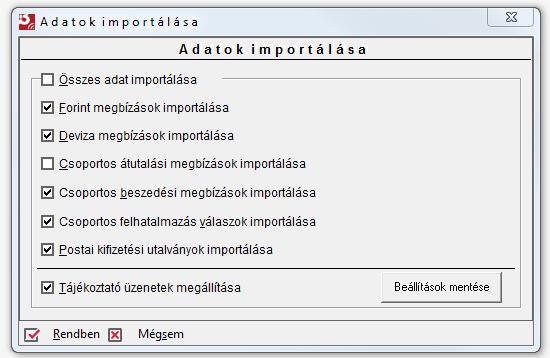 Az Összes adat importálása jelölőnégyzet bejelölésével az összes elérhető adat importálható (az adatok melletti jelölőnézetek automatikusan bejelöltté válnak).
