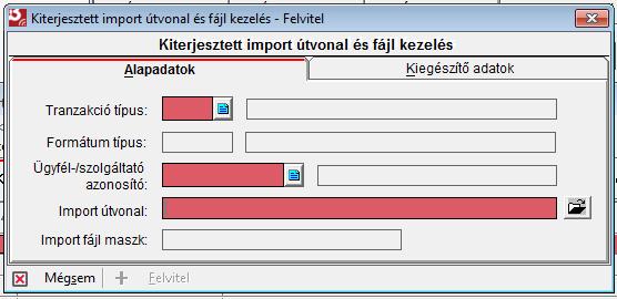 Import fájl maszk : A Tranzakció típus mező kitöltését követően automatikusan kitöltésre kerül.
