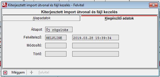 Állapot : A kiterjesztett import útvonal és fájl kezelés állapotát tünteti fel a rendszer.