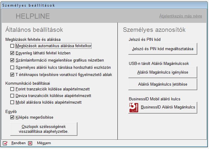 9. SZEMÉLYES BEÁLLÍTÁSOK A személyes beállítások az Eszközök / Felhasználói beállítások / Személyes beállítások menüpontra, vagy a menüsor ikonra kattintva érhetőek el.
