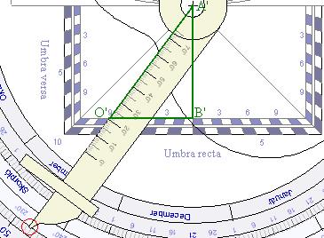 Ezért inkább használjuk az asztrolábium hátoldalán levő szögmérő-téglalapot. (árnyéknégyzet.