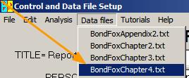 Kattintson a Data files menüre, majd a Bond&Fox3Chapter4.txt fájlra, ez tartalmazza a BLOT teszt adatait! A Bond& Fox3Chapter4.