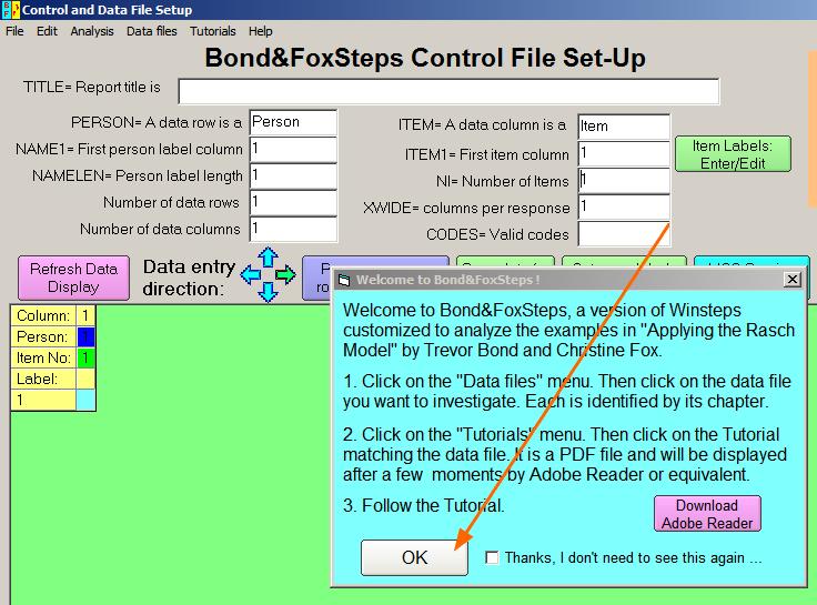 A Bond&FoxSteps File Set-Up képernyő jelenik meg. Most nincs szükségünk a megnyíló kék párbeszédablakra, tehát zárjuk be, ehhez kattintson az OK feliratra.