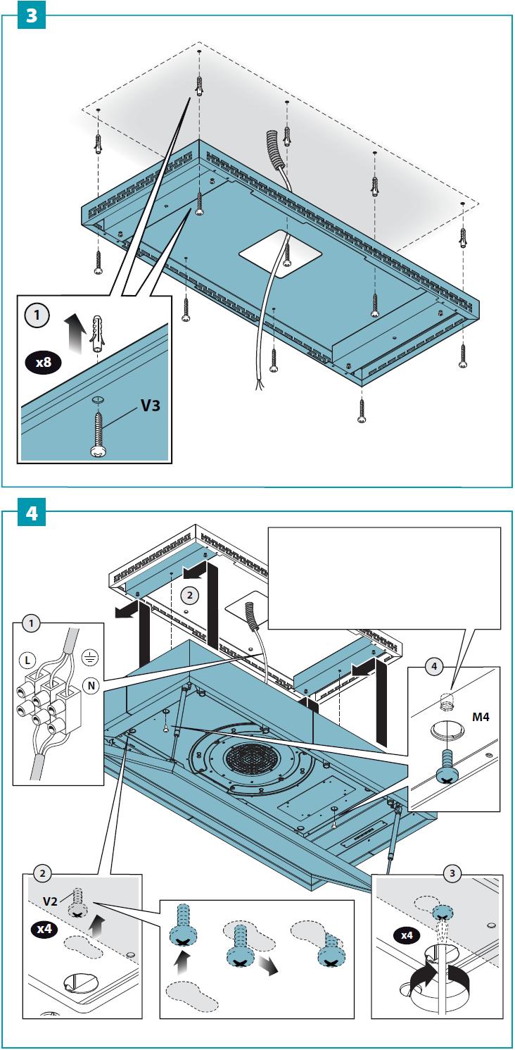 HU - A tartókonzol rögzítése a mennyezetre (3). EN - Securing of the fastening bracket to the ceiling (3).