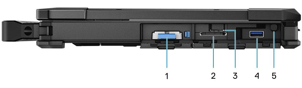 Jobb oldali nézet 1. SSD 2. SD-kártyaolvasó 3. SIM-kártyafoglalat 4. USB 3.