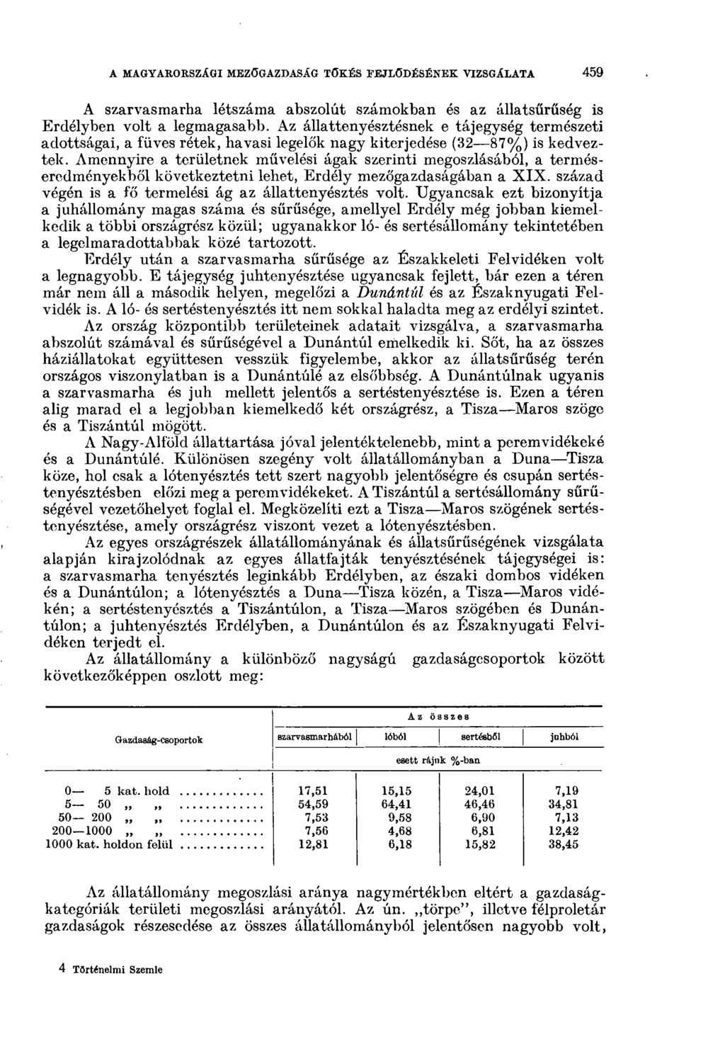 A MAGYARORSZÁGI MEZŐGAZDASÁG TŐKÉS FEJLŐDÉSÉNEK VIZSGÁLATA 45 t A szarvasmarha létszáma abszolút számokban és az állatsűrűség is Erdélyben volt a legmagasabb.