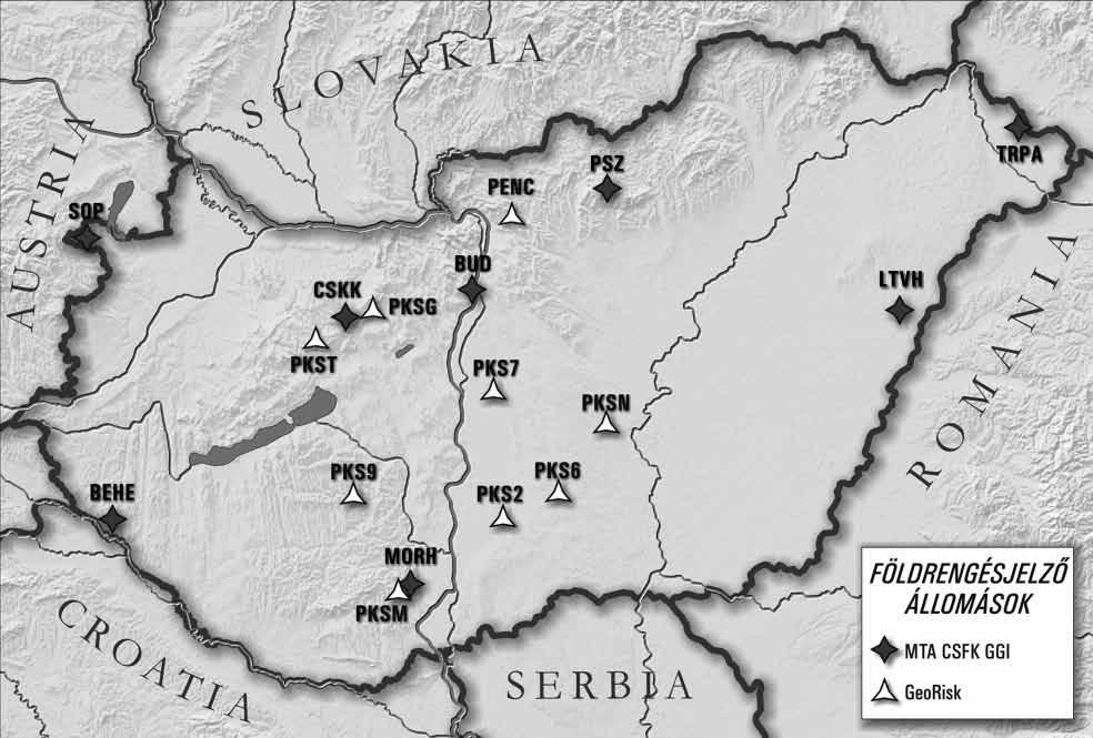 62 5. ábra Magyarországi szeizmológiai állomások 2012-ben jában is sok (több tíz) külföldi állomás adatait fogadják, mintegy kiterjesztve az országos hálózatot.