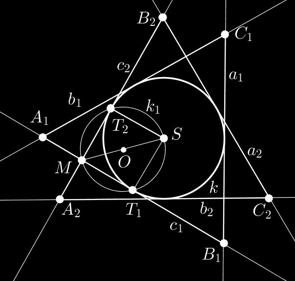 A háromszög beírt körének középpontja a szögfelezők metszéspontja. Mivel a háromszög szabályos, ezért az oldalakra merőleges sugarak egymással 120 -os szöget zárnak be.