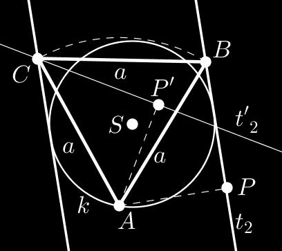 A a k körre illeszkedik; 3. t 2 a t 2 A pont körüli 60 -os elforgatottja; 4. C a t 1 és t 2 metszéspontja; 5.
