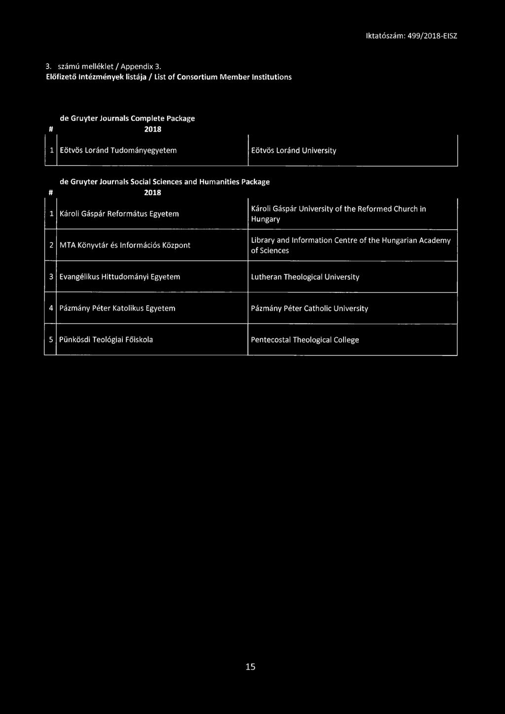 University de Gruyter Journals Social Sciences and Humanities Package # 2018 1 Károli Gáspár Református Egyetem 2 MTA Könyvtár és Információs Központ Károli Gáspár