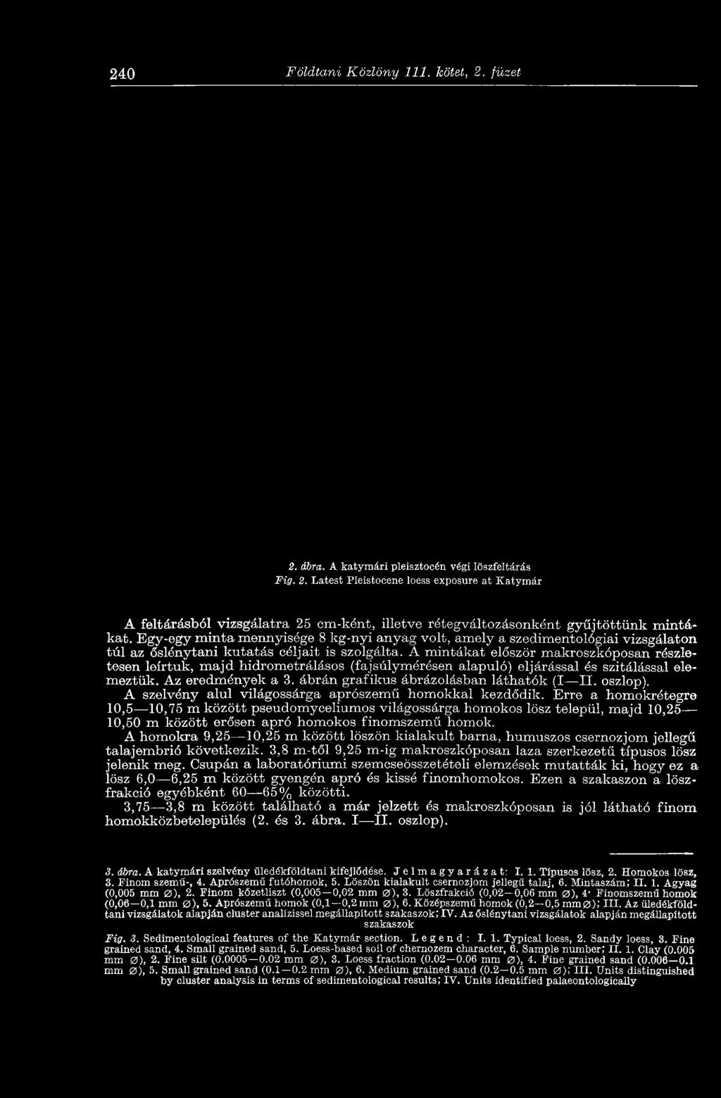 A mintákat először makroszkóposán részletesen leírtuk, majd hidrometrálásos (fajsúlymérésen alapuló) eljárással és szitálással elemeztük. Az eredmények a 3. ábrán grafikus ábrázolásban láthatók (I II.