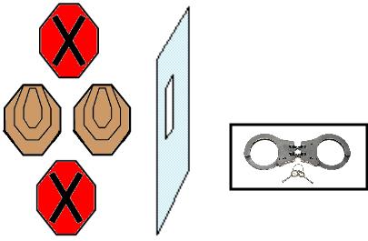 5. Pálya / 5th stage Minimum lövésszám/minimum number of rounds: Maximum pontszám/maximum points: 40 Rövid pálya/short 2 IPSC papírcél, 2 (piros színü) no-shoot/2 IPSC paper target, 2 (red) no-shoot