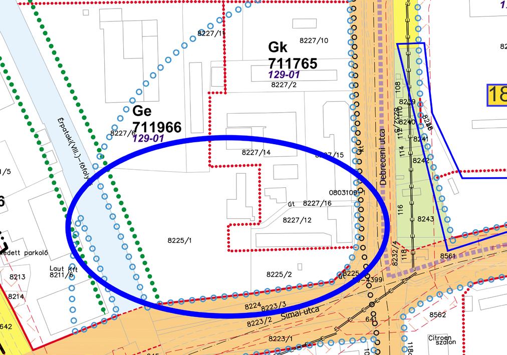 - 10-6. Övezeti határ vonalának módosítása a Debreceni utca Simai utca Érpataki (VIII.) főfolyás - Vasútterület által határolt területen Szelvényszám: G5-1 A TÜF Kft. a 8225/1 hrsz.