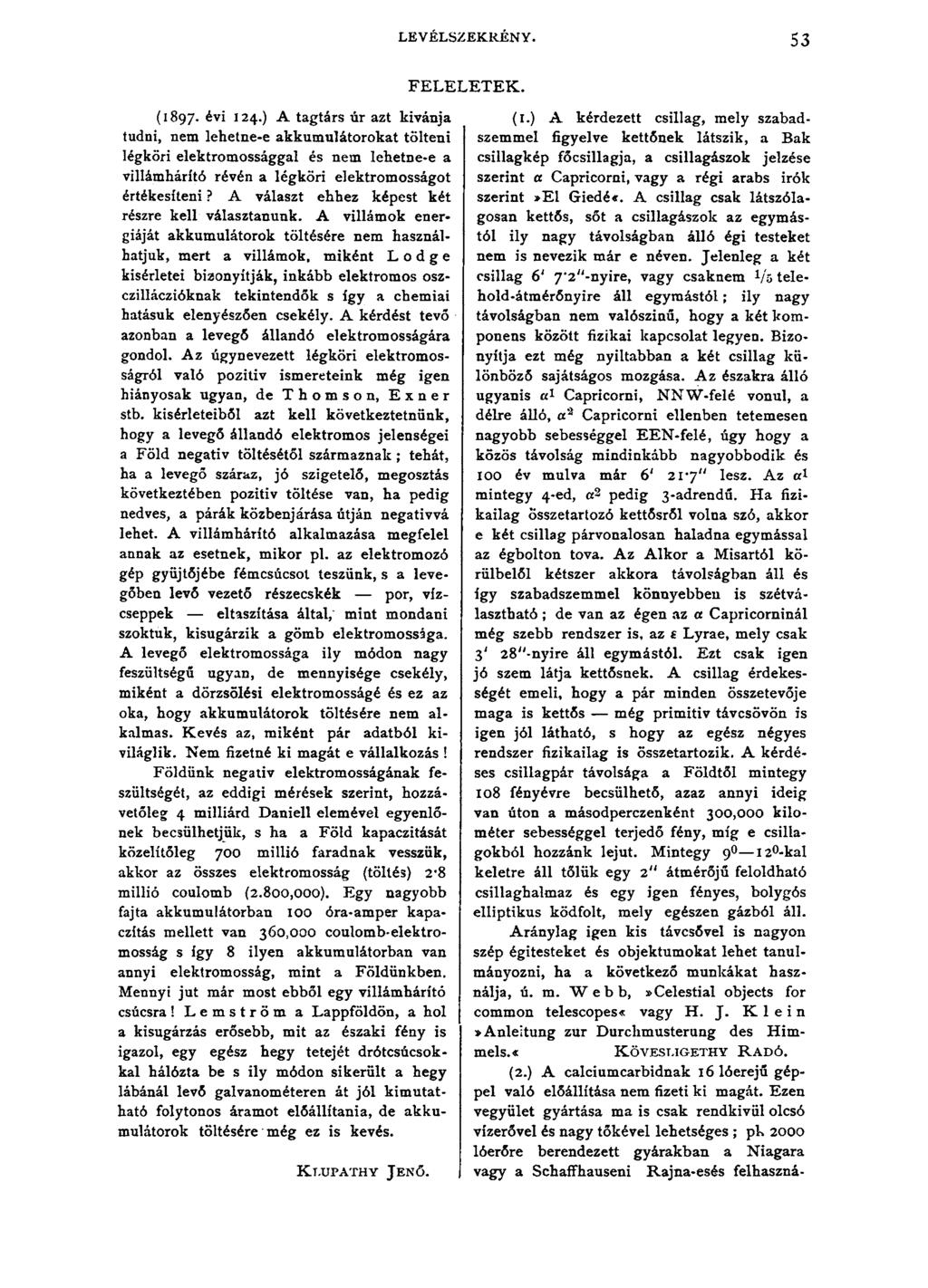 LEVÉLSZEKRÉNY. 53 FELELETEK. (1897. évi 124.