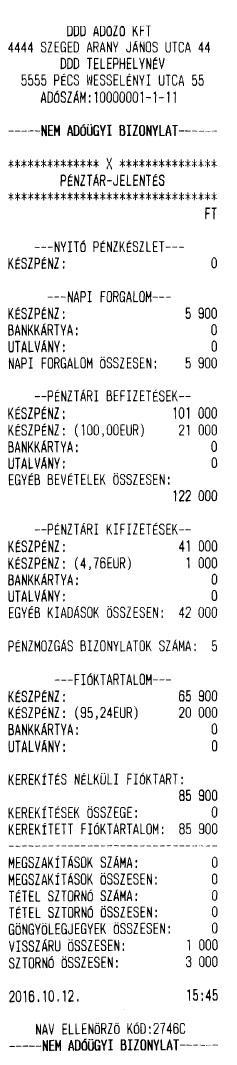 19. ábra - Forint időszak - X Napi Pénztárjelentés 20. ábra - Forint időszak - X Napi PLU jelentés 21.