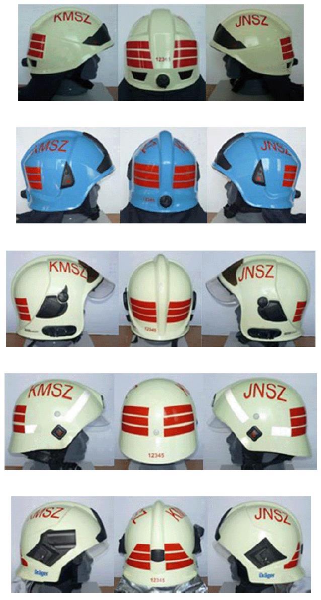 A tűzoltó védősisakok tekintetében is több verzió lehetséges (MSA, Gallet, Drager, Rosenbauer).