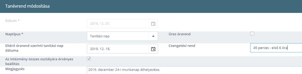 2.1.2 Tanítási nap beállítása nem munkanapra (pl.: szombati tanítási nap) 1. +Új nyomógomb 2. Dátum beállítása 3. Naptípus: Tanítási nap 4.