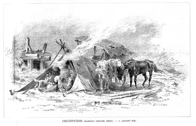 287 CIX. Czigánytábor Vasárnapi Újság, 1880. 301. oldal Greguss János 255 rajza kitűnően komponált alkotás, éppen ezért gyanút ébreszt a hitelességet illetően.