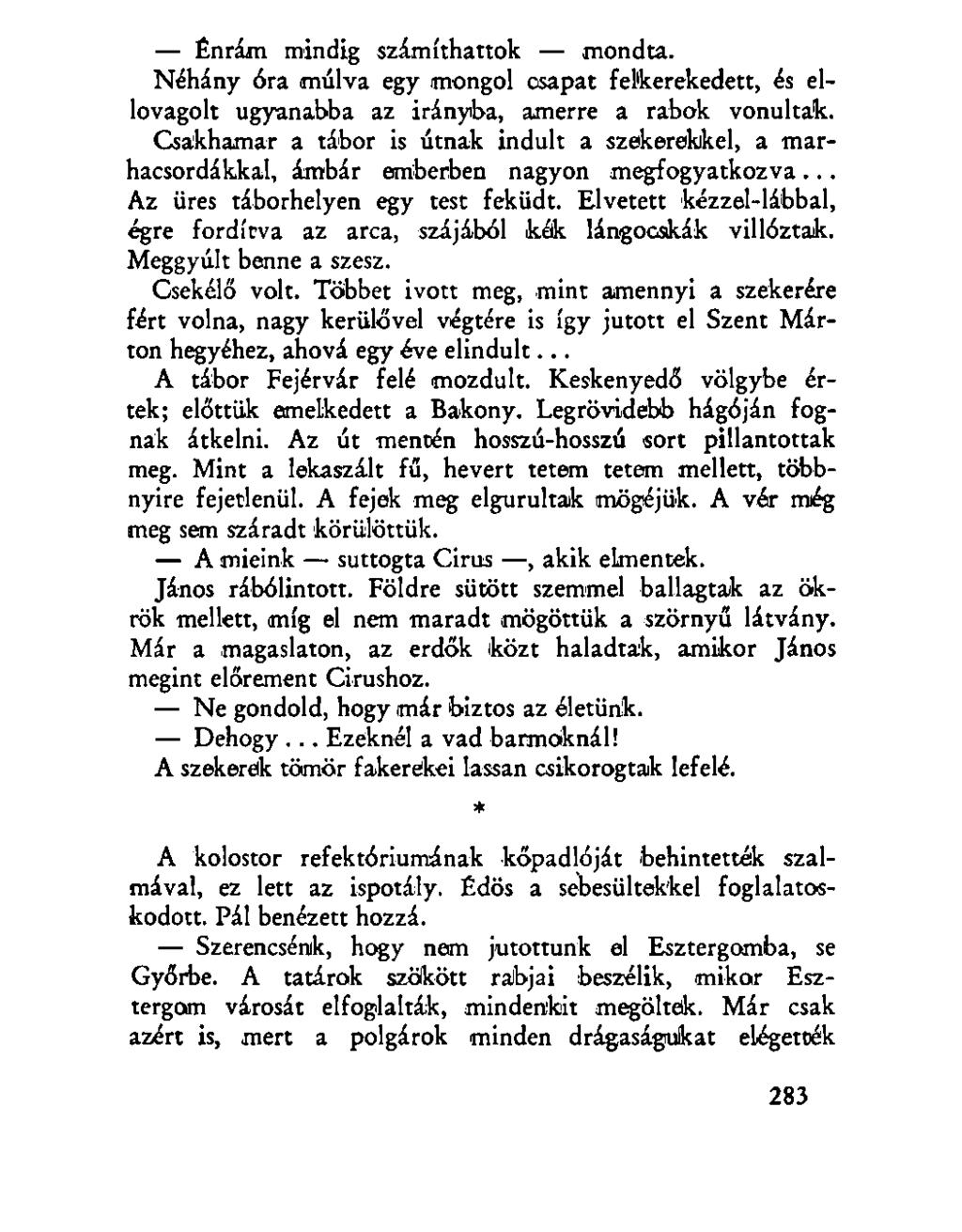 Énrám mindig számíthattok mondta. Néhány óra múlva egy mongol osapat felkerekedett, és ellovagolt ugyanabba az irányba, amerre a rabok vonultak.