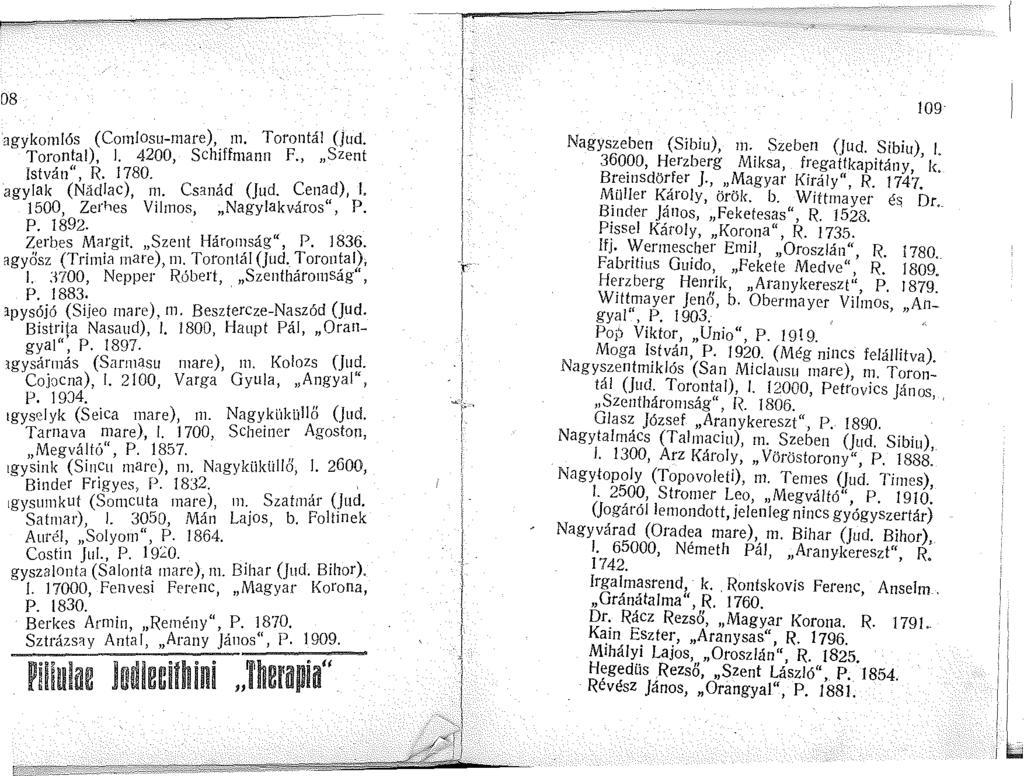 8 gykolós (Colosu-are),. Torontál (Jud. Torontal),. 4200, Schíffmann F Szent István", R. 780. gylak (Nádlac),. Csanád (Jud. Cenad), l. 500, Zerhes Vilmos, Nagylakváros", P. P. 892. Zerbes Margit.
