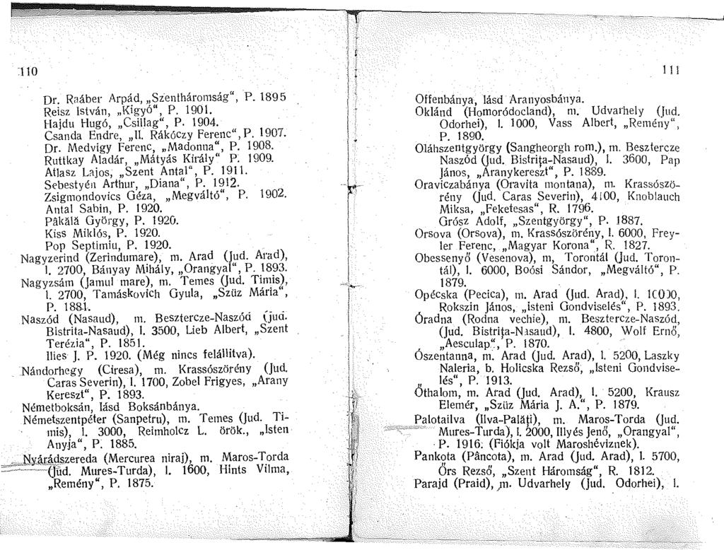 :0 Dr. Raáber Arpád, Szentháromság", P. 895 Reisz István, Kigyó", P. 90. Hajdu Hugó, Csillag", P. 904. Csanda Endre. Rákóczy Ferenc",P. 907. Dr. Medvigy Ferenc, Madonna", P. 908.