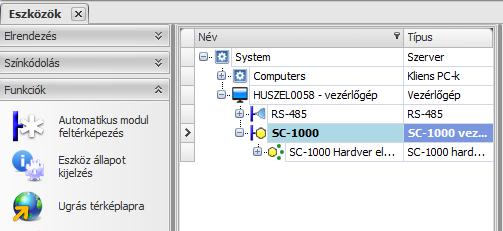 7.4 MANUÁLIS 1. Jelölje ki az S-1000 vezérlő hardver elemek hierarchia szintet, majd kattintson az <Új> gombra. 2. Megjelenik az Eszköztípus választás ablak.