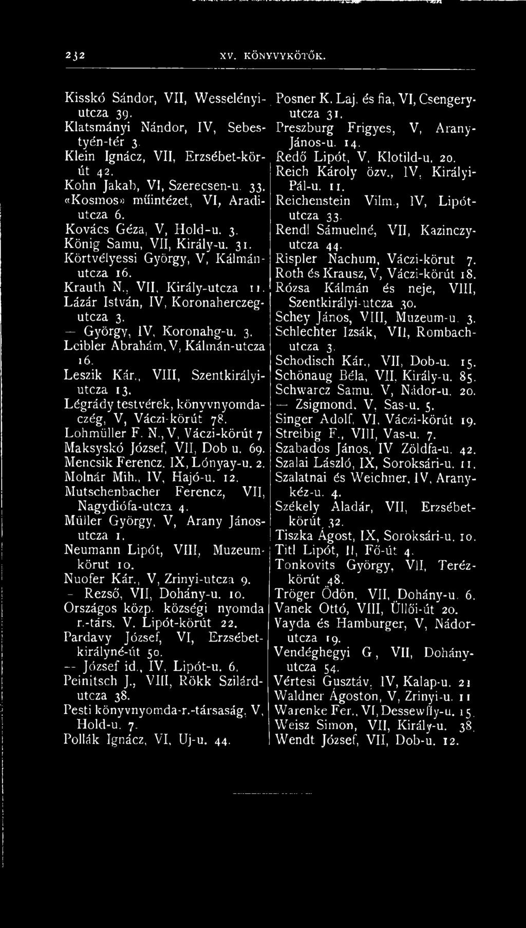 Lázár István, I V, Koronaherczegutcza 3. György, IV, Koronahg-u. 3. Leibler Abrahám.V, Kálmán-utcza 16. L e s z i k K á r., V I I I, S z e n t k ir á ly i- u t c z a 13.