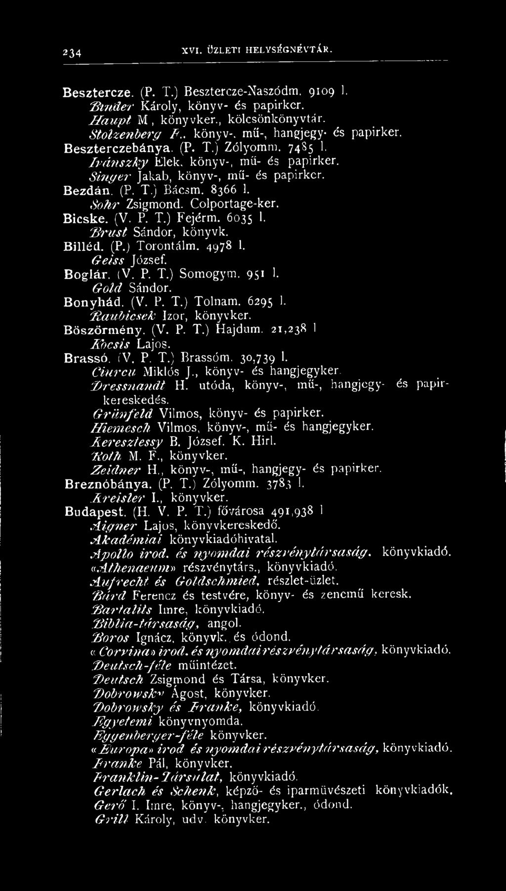 8366 1. S o h r Zsigmond. Colportage-ker. Bicske. (V. P. T.) Fejérm. 6035 1. U r a s t Sándor, könyvit Billéd. (P.) Torontálm. 4978 1. G eiss József. Boglár. (V. P. T.) Somogym. 951 1. G o ld Sándor.
