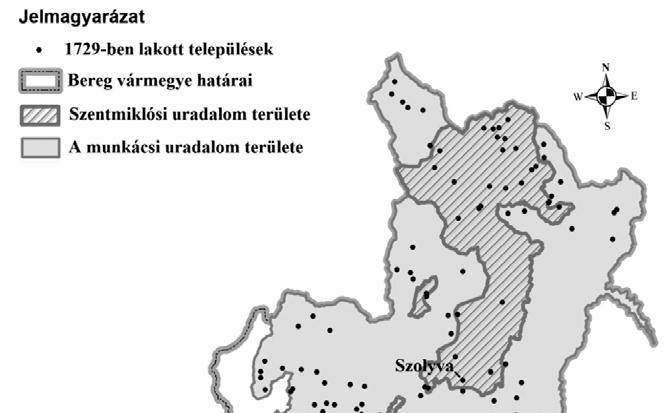 A LEGNAGYOBB RÁKÓCZI BIRTOK A SCHÖNBORNOK TULAJDONÁBAN (1726 1746) 159 A munkácsi-szentmiklósi uradalom területe 1729-ben (saját szerkesztés)