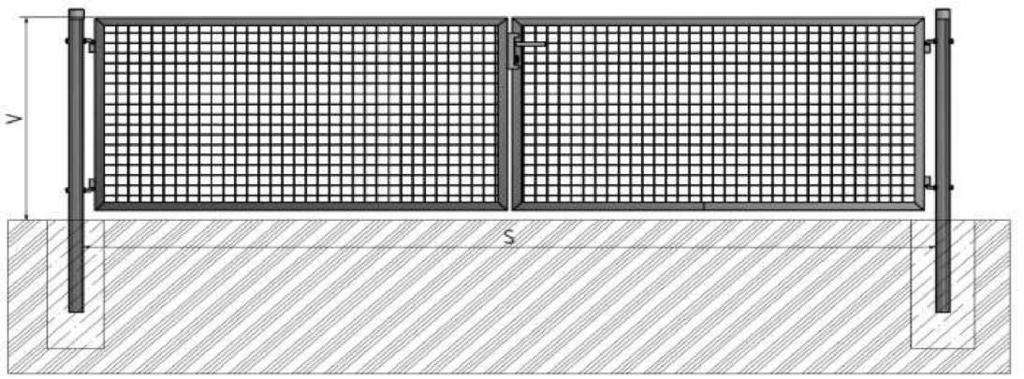 a szárny tetejéig S= oszlopok közti távolság Kétszárnyú ECO kapu Oszlop : köroszlop (ZN+PVC) 76 mm