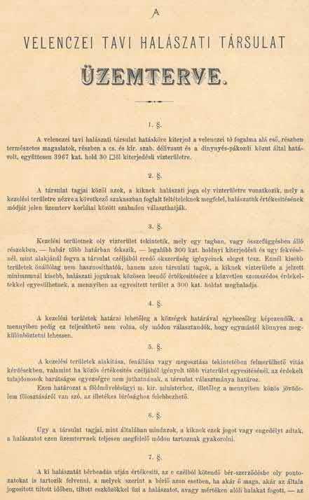A Velenczei tavi Halászati Társulat üzemterve tását és ennek adminisztrációjáról.