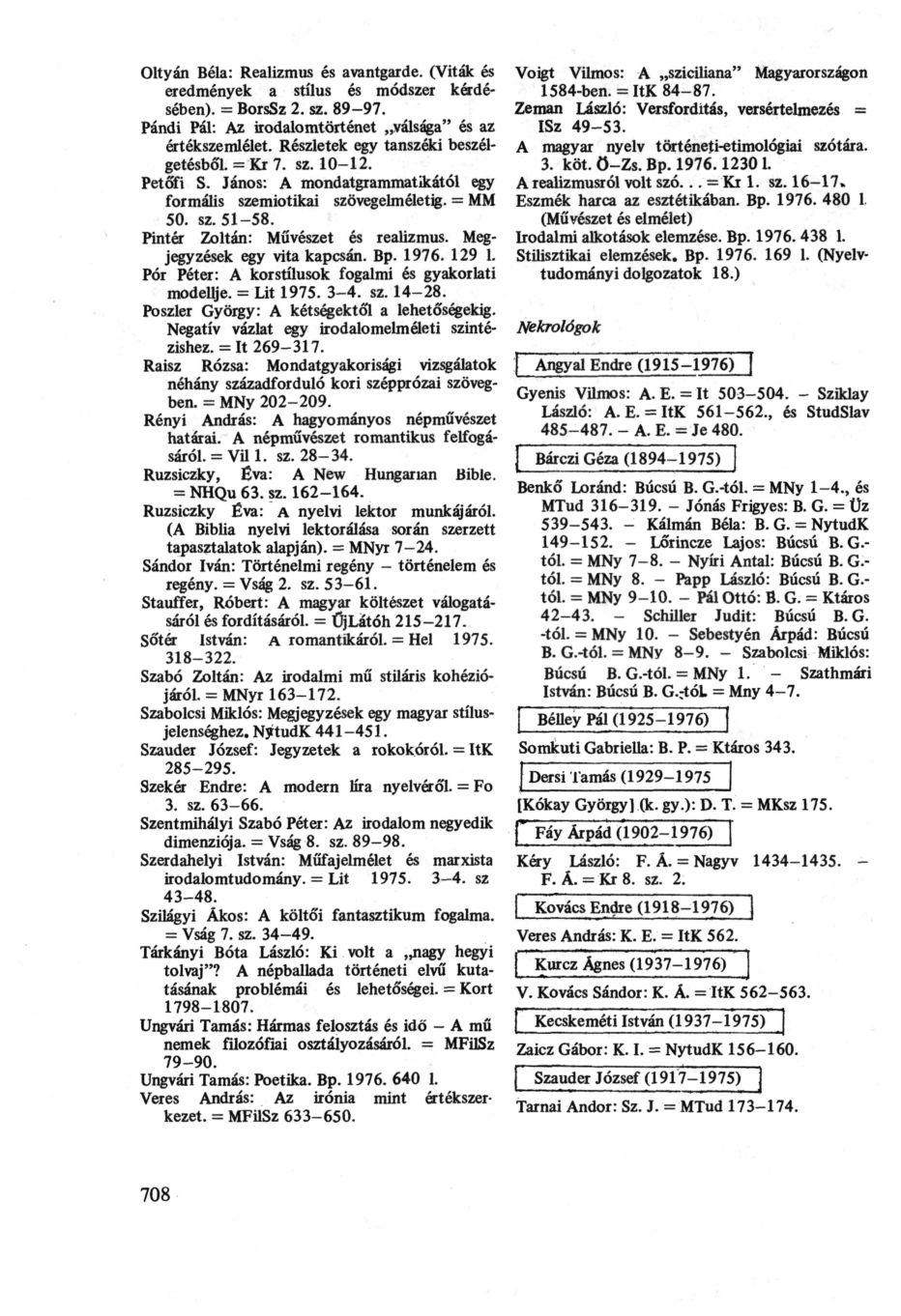 Oltyán Béla: Realizmus és avantgárdé. (Viták és eredmények a stílus és módszer kérdésében). = BorsSz 2. sz. 89-97. Pándi Pál: Az irodalomtörténet válsága" és az értékszemlélet.