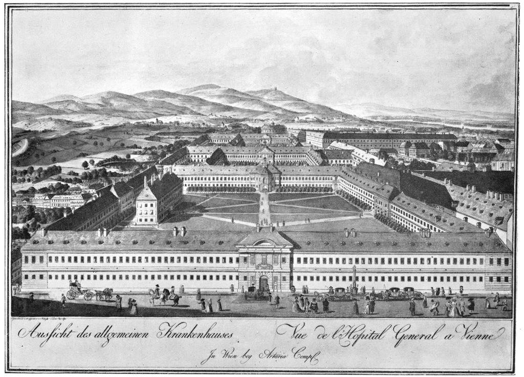 A Bécsi Általános Kórház, ahol Semmelweis is dolgozott Vienna General Hospital in 1784. Semmelweis worked at the maternity clinic.