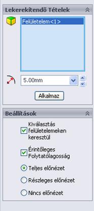 A sugár mezőbe írjon be 5 mm-t. A Teljes elölnézet -et jelölje be. 3.