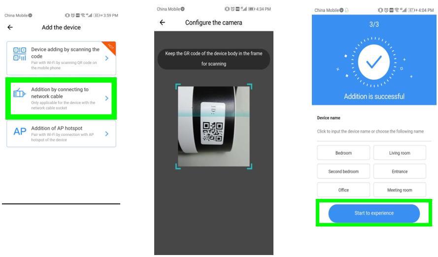 QR kód beolvasása - Kérjük, csatlakoztassa a telefont a Wi-Fi-hez, majd kattintson a Device adding by scanning the code (Készülék hozzáadása a kód beolvasásával) elemre, majd állítsa vissza a