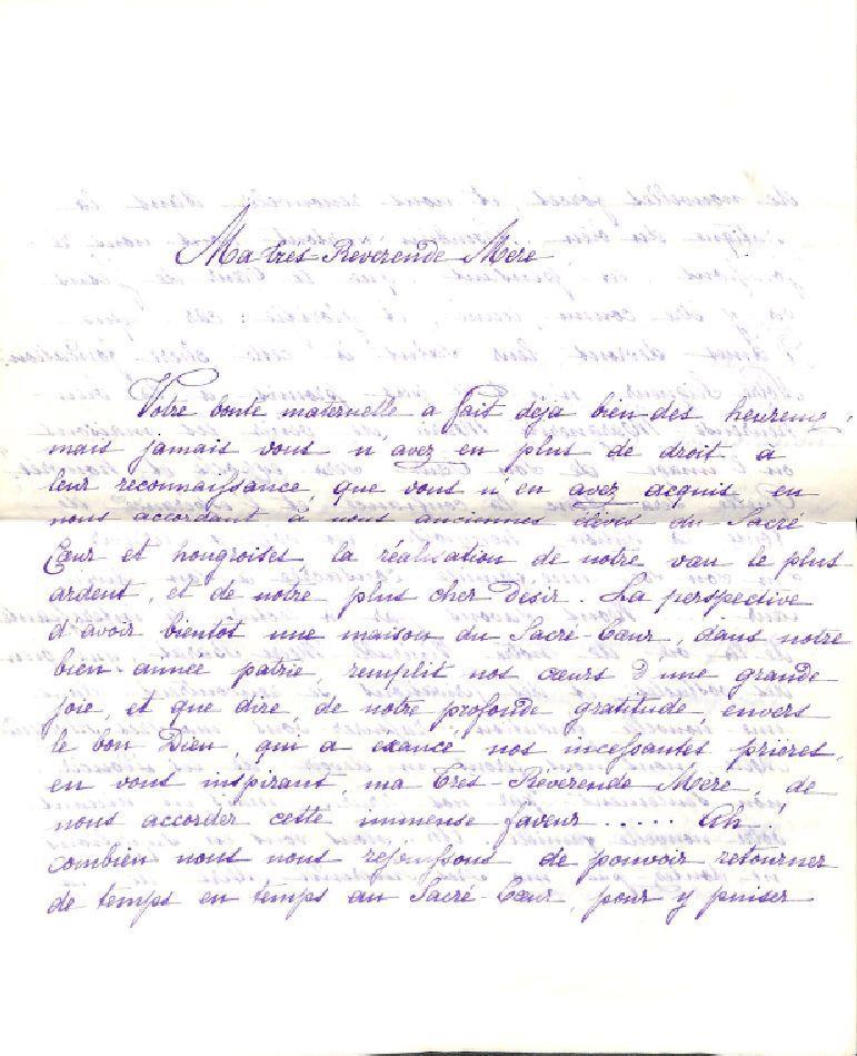 13.2 Levél Adèle Lehon általános főnöknőhöz egykor a Sacré Coeur külföldi intézményeibe járt magyar növendékektől. Kelt. 1883.