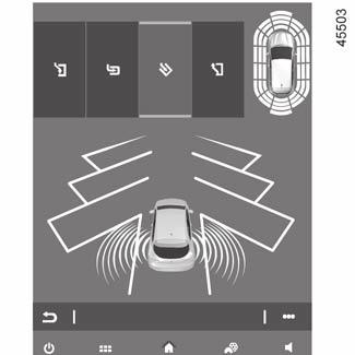 Automata parkolás (1/5) 1 A 3 2 A gépkocsi lökhárítójába épített, 3 nyilakkal jelölt ultrahangos érzékelőkkel ez a funkció segít hozzáférhető parkolóhelyeket találni, és segíti a parkolási műveletet.