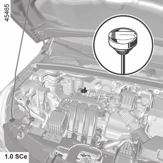 MOTOROLAJSZINT: utántöltés, feltöltés, leürítés (1/2) 1 2 1 2 1 2 Utántöltés/feltöltés A jármű legyen vízszintes talajon, álló és hideg motorral (például az aznapi első